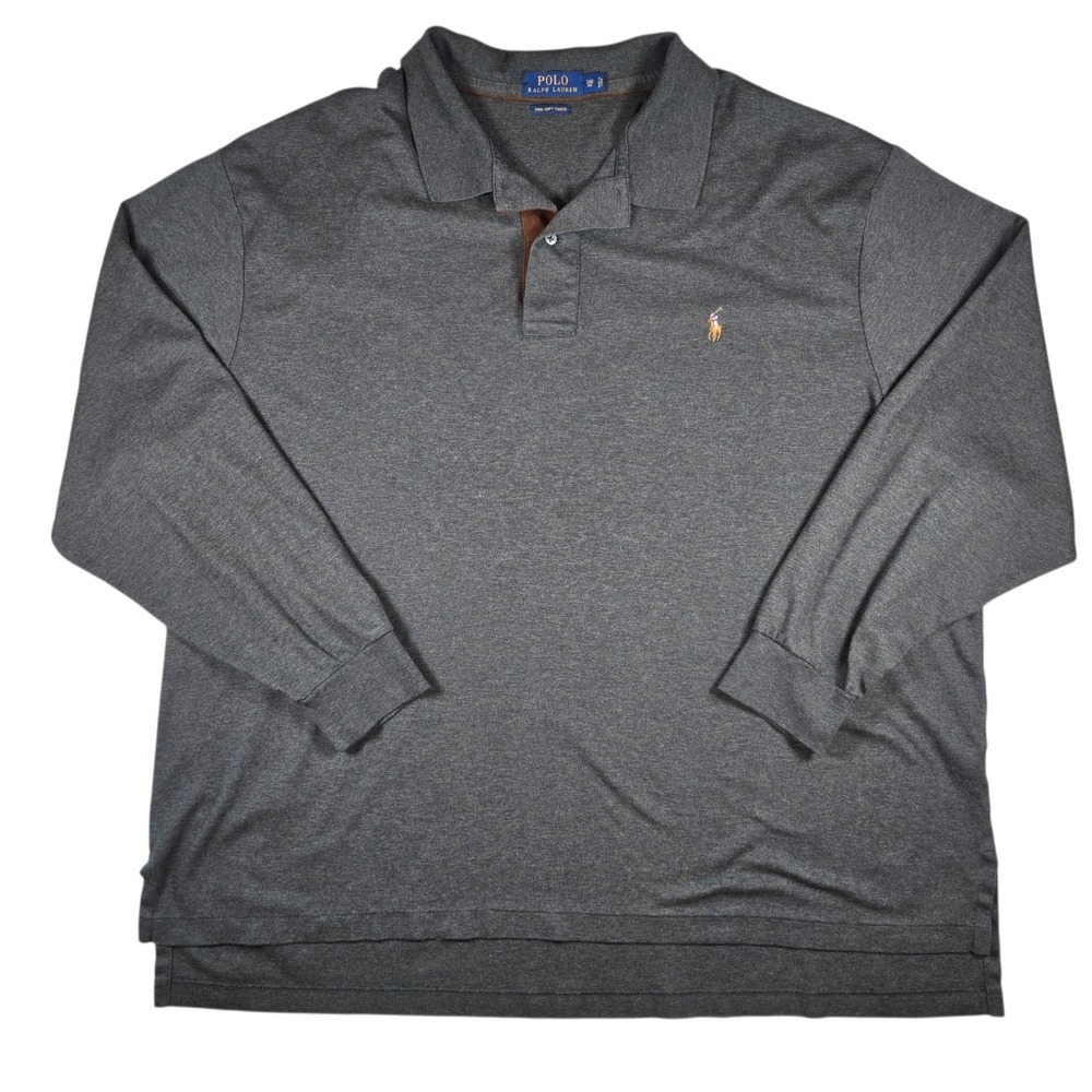 Polo Ralph Lauren Pima Soft Touch Gray Flesh Pony Long Sleeve Polo Shirt Men 3XB